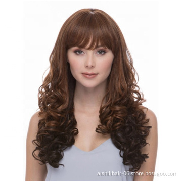 Low price wholesale New Fashion long Spring curly brown wig Synthetic hair Wigs for Asian fashion girl